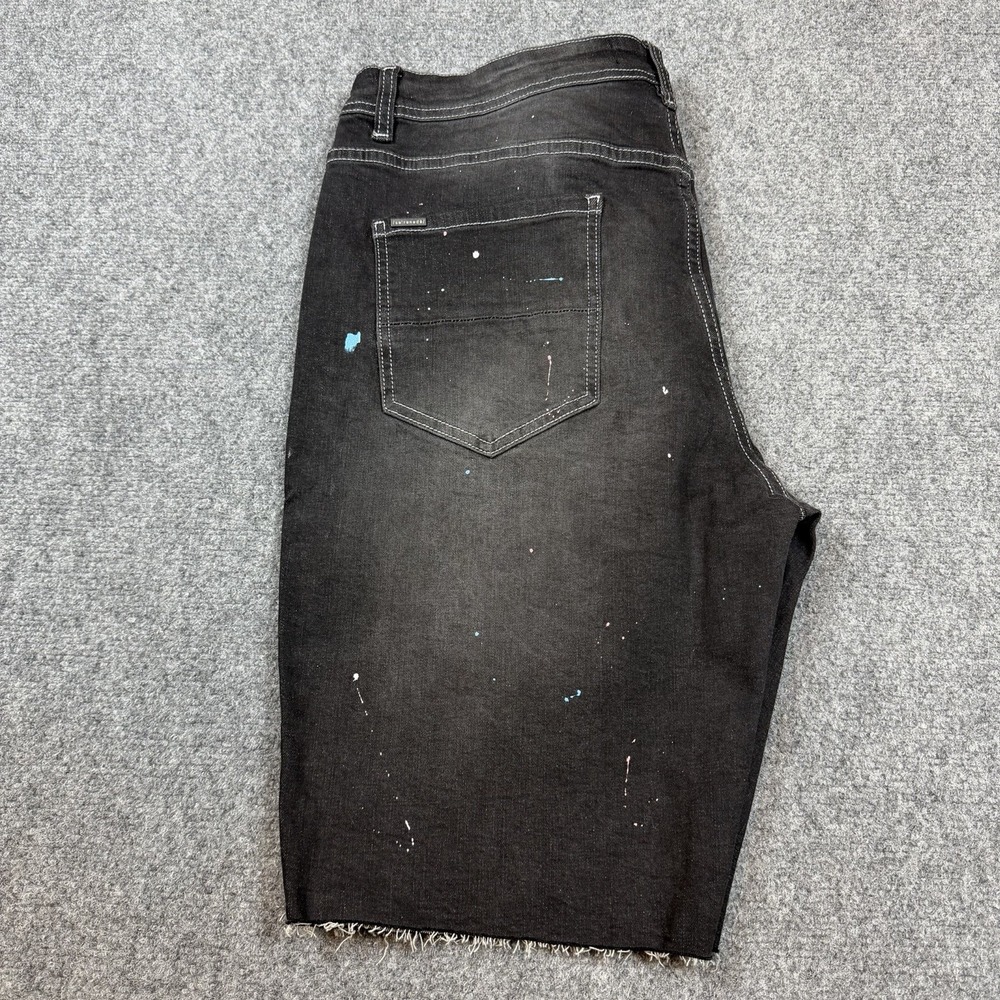 Serenade Mens Size 40 Black Dark Wash Denim Paint Splatter 5-Pocket 11" Shorts